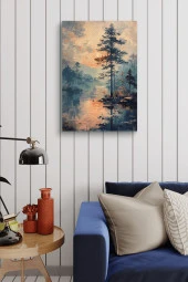 Doğal Göl Kenarı Ağaç Yağlı Kanvas Tablo thumbnail 4