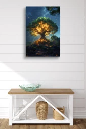 Ağaç Etrafında Dönen Ateş Böcekleri Kanvas Tablo thumbnail 2