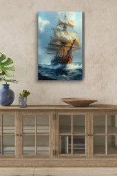 18. Yüzyıl Ahşaptan Gemi Kanvas Tablo thumbnail 1