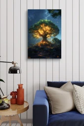 Ağaç Etrafında Dönen Ateş Böcekleri Kanvas Tablo thumbnail 4