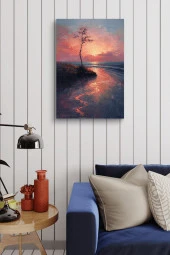 Yalnız Ağaç Deniz Kenarı Yağlı Otantik Tablo thumbnail 4