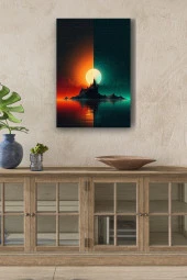 Kırmızı Yeşil Ay Görünümü Yağlı Kanvas Tablo thumbnail 1