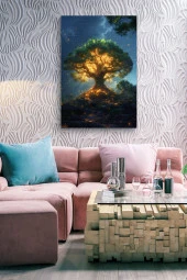 Ağaç Etrafında Dönen Ateş Böcekleri Kanvas Tablo thumbnail 7