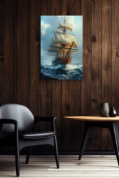 18. Yüzyıl Ahşaptan Gemi Kanvas Tablo thumbnail 5