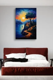 Gün Batımı Detaylı Tepedeki Evler Yağlı Kanvas Tablo thumbnail 2