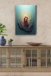 Mum Detaylı Akışkan Boyalar İçindeki Kadın ve Erkek Silüeti Yağlı Kanvas Tablo thumbnail 1