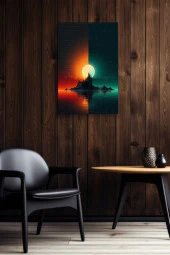 Kırmızı Yeşil Ay Görünümü Yağlı Kanvas Tablo thumbnail 5