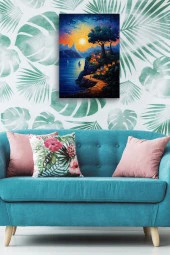 Gün Batımı Detaylı Tepedeki Evler Yağlı Kanvas Tablo thumbnail 4