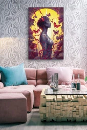 Kırmızı Kelebek Detaylı Futuristik Kadın Yağlı Kanvas Tablo thumbnail 5