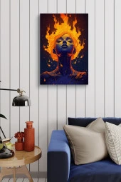 Alevler İçerisindeki Kızıl Saçlı Kadın Yağlı Kanvas Tablo thumbnail 3