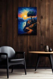 Gün Batımı Detaylı Tepedeki Evler Yağlı Kanvas Tablo thumbnail 5