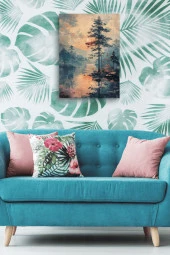 Doğal Göl Kenarı Ağaç Yağlı Kanvas Tablo thumbnail 5