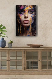 Saçlarındn Rengarenk Boyalar Akan Kadın Yağlı Kanvas Tablo thumbnail 1