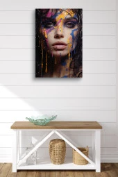 Saçlarındn Rengarenk Boyalar Akan Kadın Yağlı Kanvas Tablo thumbnail 2