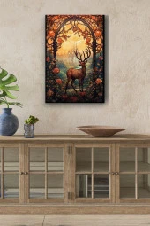 Çiçekler ve Kubizm Geyik Yağlı Kanvas Tablo thumbnail 1