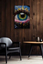 Etrafı Rengarenk Boyalar İle Kaplı Renkli Göz Yağlı Kanvas Tablo thumbnail 6
