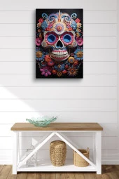 Rengarenk Boyalar İçerisindeki Kuru Kafa Yağlı Kanvas Tablo thumbnail 2