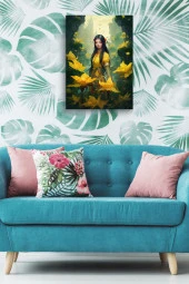 Sarı Çiçekler Arasındaki Uzak Doğulu Kız Yağlı Kanvas Tablo thumbnail 4