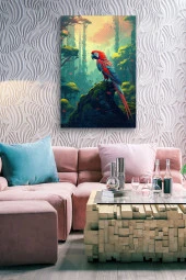 Doğa İçerisindeki Papağan Yağlı Kanvas Tablo thumbnail 6