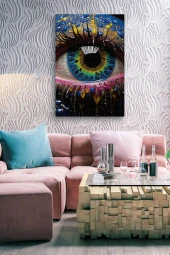 Etrafı Rengarenk Boyalar İle Kaplı Renkli Göz Yağlı Kanvas Tablo thumbnail 7