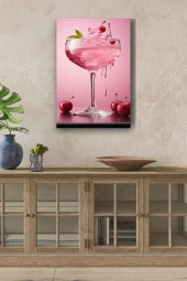 Pembe Kiraz Detaylı Kokteyl Yağlı Kanvas Tablo thumbnail 1