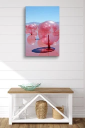 Tuz Gölü Üzerindeki Pembemsi Şeffaf Balonsu Toplar Yağlı Kanvas Tablo thumbnail 2