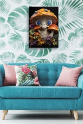 Mantara Bürünmüş Mavi Gözlü Kişilik Yağlı Kanvas Tablo thumbnail 5