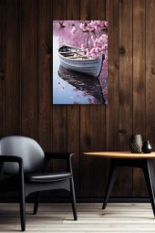 Pembe Çiçek Detaylı Kayık Yağlı Kanvas Tablo thumbnail 6