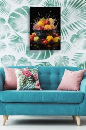 Siyah Arka Plan Kovadaki Meyveler Yağlı Kanvas Tablo thumbnail 4