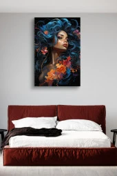 Mavi Saçlı Dalgalı Kadın Yağlı Kanvas Tablo thumbnail 3