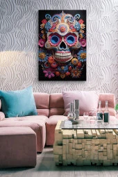 Rengarenk Boyalar İçerisindeki Kuru Kafa Yağlı Kanvas Tablo thumbnail 7