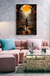 Güneşin Doğuşuna Bakan Kız Tasarım Yağlı Kanvas Tablo thumbnail 7