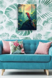 Doğa İçerisindeki Papağan Yağlı Kanvas Tablo thumbnail 4