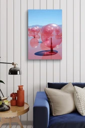 Tuz Gölü Üzerindeki Pembemsi Şeffaf Balonsu Toplar Yağlı Kanvas Tablo thumbnail 4