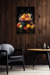 Siyah Arka Plan Kovadaki Meyveler Yağlı Kanvas Tablo thumbnail 5