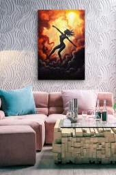 Bulutlar Arasındaki Kadın Silüeti Çizim Yağlı Kanvas Tablo thumbnail 6