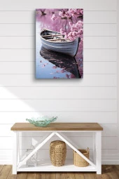 Pembe Çiçek Detaylı Kayık Yağlı Kanvas Tablo thumbnail 2