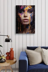 Saçlarındn Rengarenk Boyalar Akan Kadın Yağlı Kanvas Tablo thumbnail 4