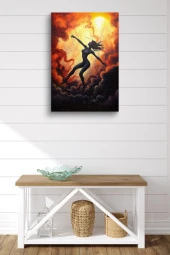 Bulutlar Arasındaki Kadın Silüeti Çizim Yağlı Kanvas Tablo thumbnail 2