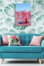 Tuz Gölü Üzerindeki Pembemsi Şeffaf Balonsu Toplar Yağlı Kanvas Tablo thumbnail 5