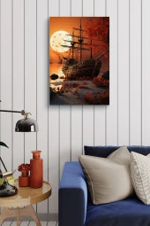 Gün Batımına Karşı Karadaki Gemi Resmi Yağlı Kanvas Tablo thumbnail 3