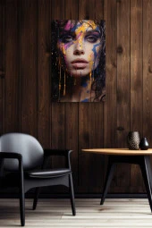 Saçlarındn Rengarenk Boyalar Akan Kadın Yağlı Kanvas Tablo thumbnail 6