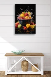 Siyah Arka Plan Kovadaki Meyveler Yağlı Kanvas Tablo thumbnail 1