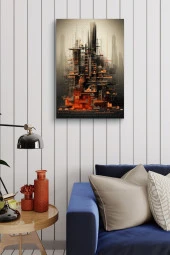 Modernist Binalar Futuristik Çizim Yağlı Kanvas Tablo thumbnail 4