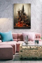 Modernist Binalar Futuristik Çizim Yağlı Kanvas Tablo thumbnail 6