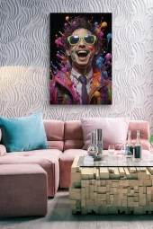 Rengarenk Boyalar İçerisindeki Gülen Adam Yağlı Kanvas Tablo thumbnail 7