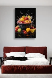 Siyah Arka Plan Kovadaki Meyveler Yağlı Kanvas Tablo thumbnail 2