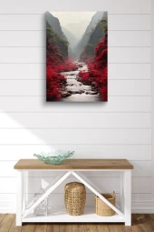 Kırmızı Çiçekler Arasındaki Akarsu Yağlı Kanvas Tablo thumbnail 2