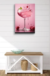 Pembe Kiraz Detaylı Kokteyl Yağlı Kanvas Tablo thumbnail 2