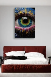 Etrafı Rengarenk Boyalar İle Kaplı Renkli Göz Yağlı Kanvas Tablo thumbnail 3